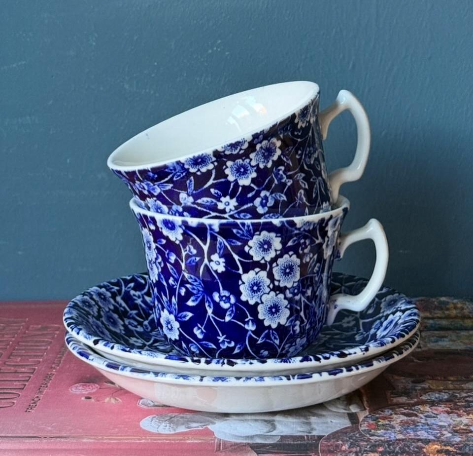 Burleigh Calico blue set van 2 kop en schotels, Ophalen of Verzenden