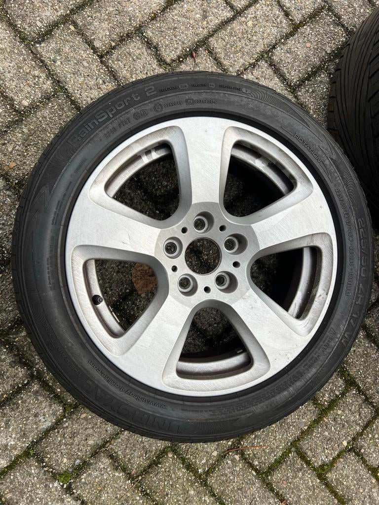 BMW Uniroyal Rainsport 4 banden lichtmetalen velgen - 225/50, Ophalen, Gebruikt, Banden en Velgen, 17 inch