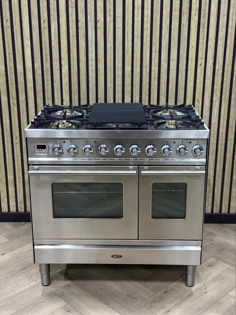 Prachtige Boretti Inox Gas + Multifunctionele Oven, Witgoed en Apparatuur, Fornuizen, Zo goed als nieuw, Vrijstaand, Gas, 5 kookzones of meer