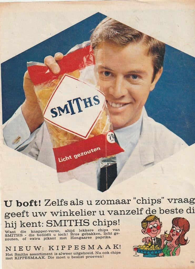 Retro reclame 1967 Smiths chips bah kipsmaak, Verzamelen, Retro, Verzenden, Overige typen