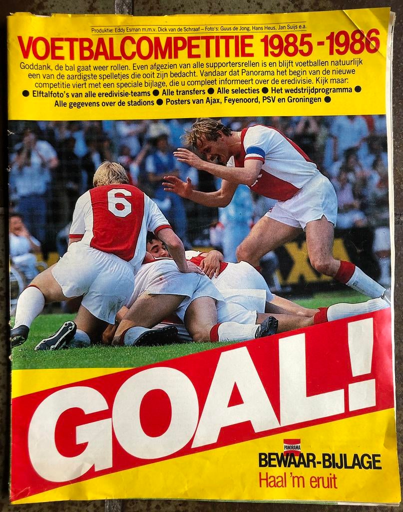 Seizoengids 1985-1986 Bijlage Panorama Ajax PSV Feyenoord, Verzamelen, Ophalen of Verzenden, Zo goed als nieuw, Boek of Tijdschrift