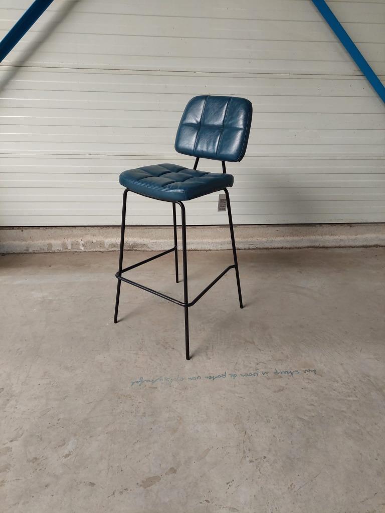 Moderne design barkruk met blauwe zit & rug, Ophalen, 5 krukken of meer, Leer, Met voetsteun