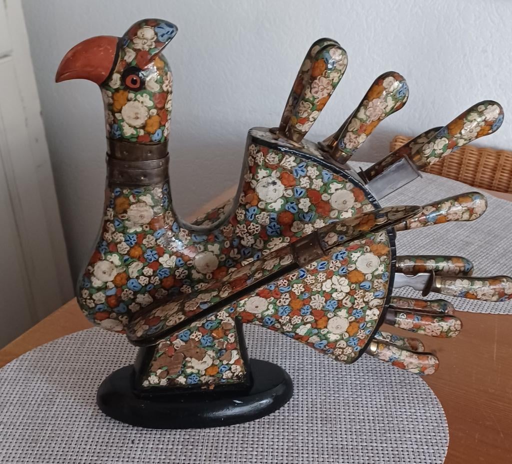 Oman Houten Kip/Haan Fruitset met Messen en Vorken, Antiek en Kunst, Ophalen of Verzenden