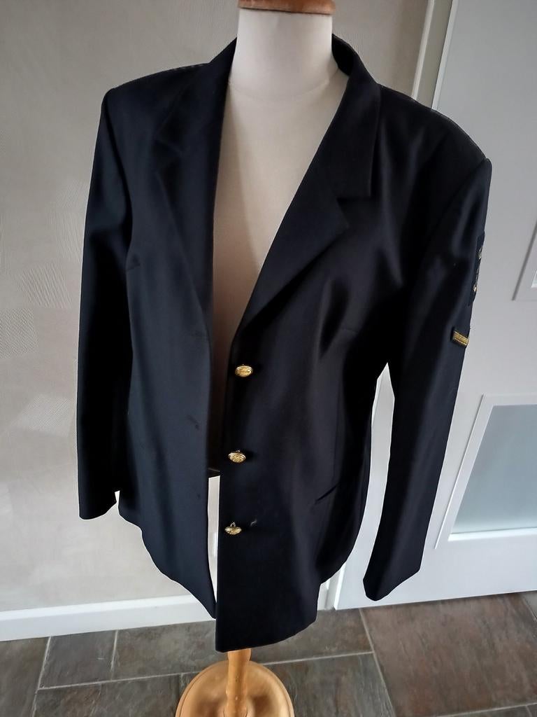 Dames jas blazer marine met embleem, Ophalen of Verzenden, Zo goed als nieuw, Maat 42/44 (L), Blauw