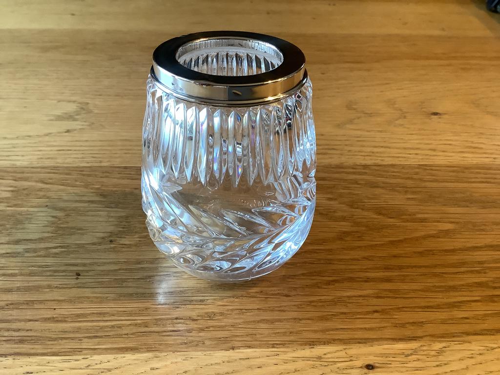 Prachtig lepelvaasje kristal met echt zilver, Ophalen of Verzenden, Zilver
