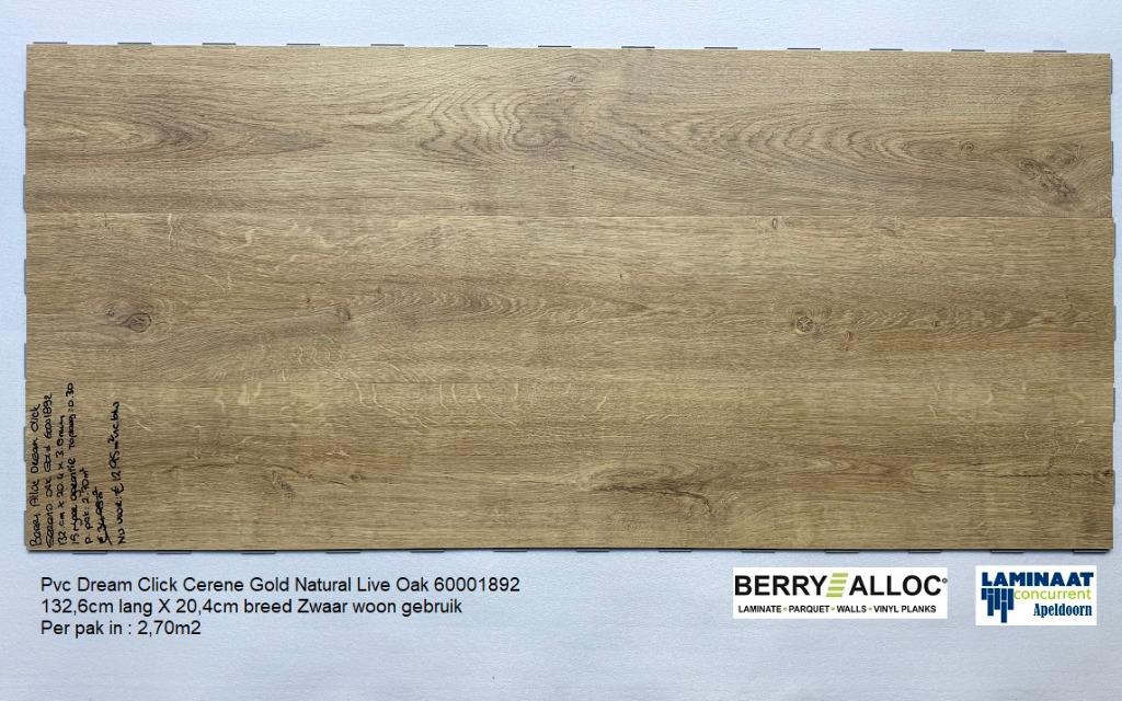 Pvc Dream Click Cerene Gold Natural Oak €12,95p/m2 inc.btw, Bruin, Nieuw, Ophalen of Verzenden, 25 tot 50 m²