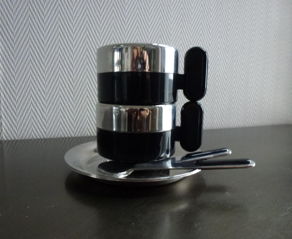 Morinox 2 Italiaanse espresso kop en schotels met lepeltjes, Huis en Inrichting, Overige materialen, Nieuw, Ophalen of Verzenden