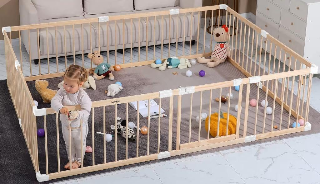 Houten Baby Grondbox - Massief- Kliksysteem – Retourdeal 50%, Kinderen en Baby's, Boxen, Nieuw, Rechthoekig, Ophalen