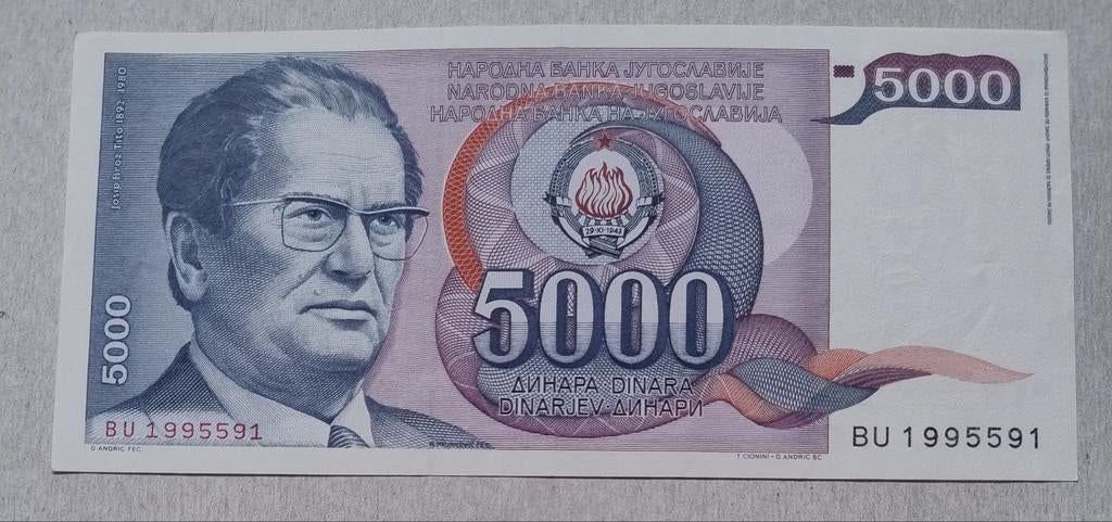 Joegoslavië 5000 Dinara Biljet, Tito, Ophalen of Verzenden, Joegoslavië, Los biljet