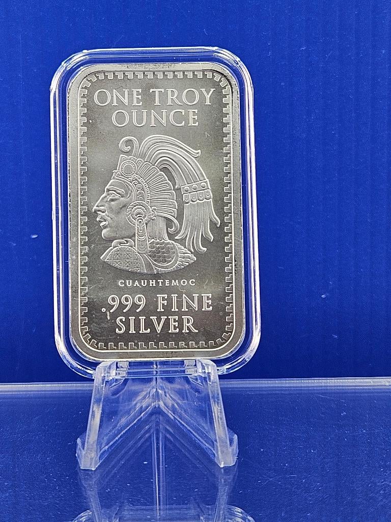 (6092) MEXICO  CUAUHTEMOC  BAAR  ONE OUNCE, Ophalen of Verzenden, Zilver