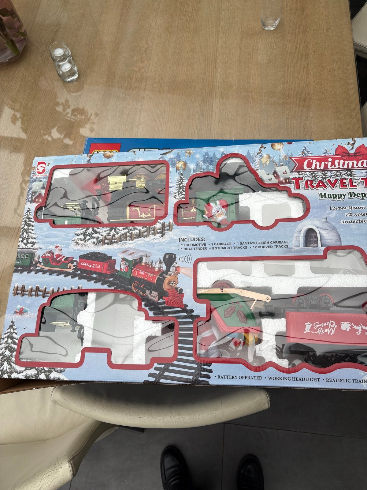 Kerst Treinset met Locomotief en Wagons -, Treinset, Gelijkstroom, Zo goed als nieuw, Analoog