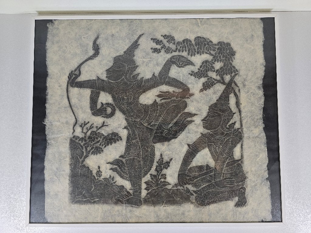 Thaise tempelwrijving epische Ramakien, midden 20e eeuw, Antiek en Kunst, Ophalen of Verzenden