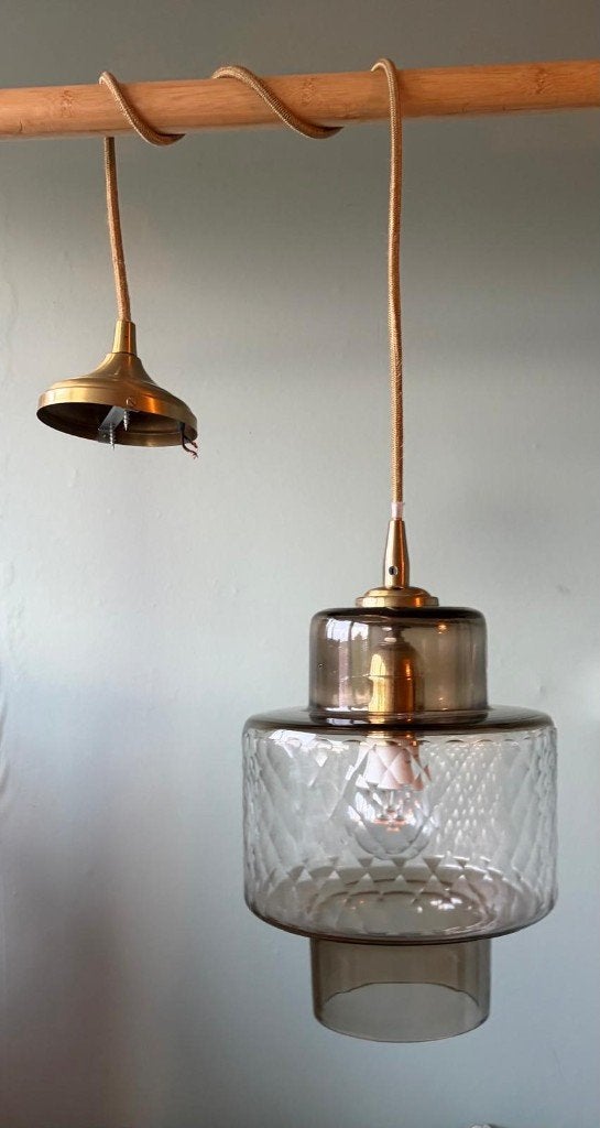 Hanglamp brons glas, Ophalen of Verzenden, Zo goed als nieuw, Glas