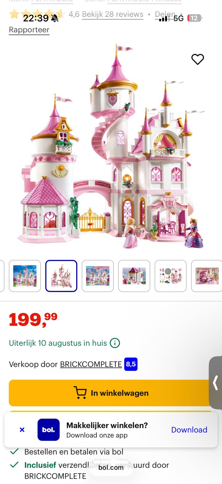 Groot Playmobil prinsessenkasteel (mist accessoires), Ophalen, Gebruikt, Complete set, Kasteel/Fort