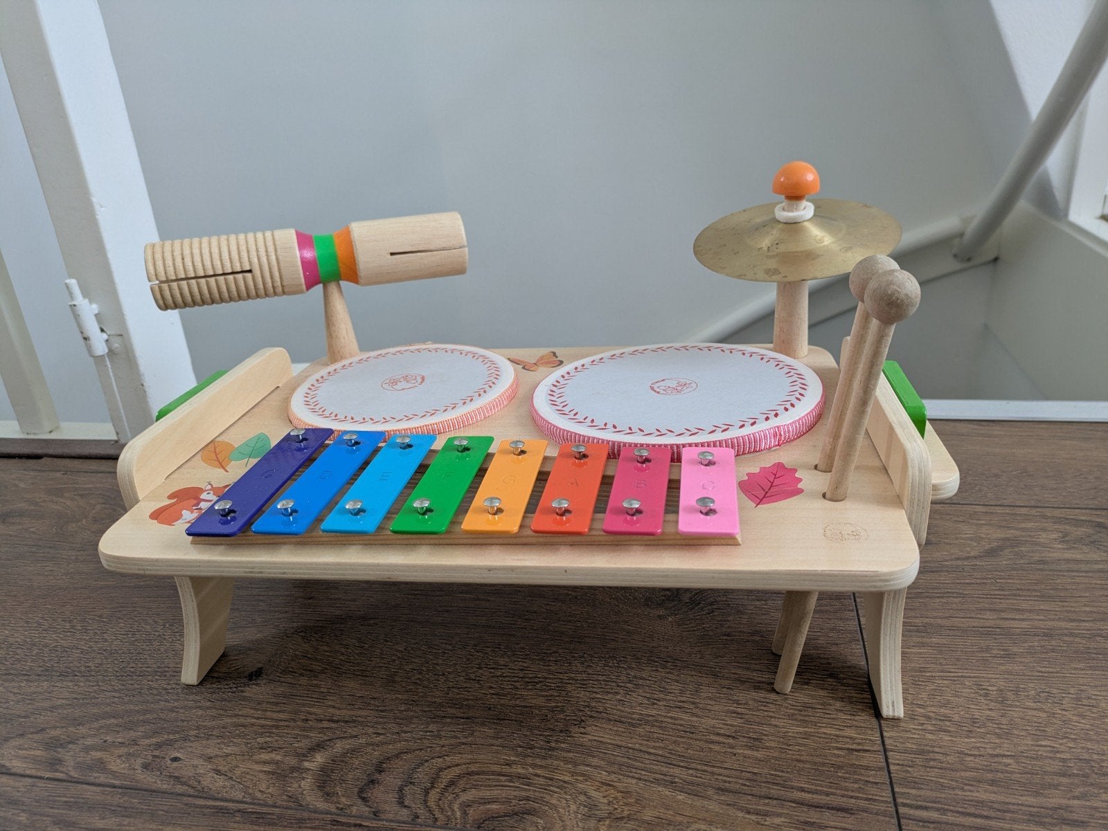 Houten drumstel met xylofoon voor dreumes/peuter, Ophalen, Zo goed als nieuw, Overige typen, Met geluid