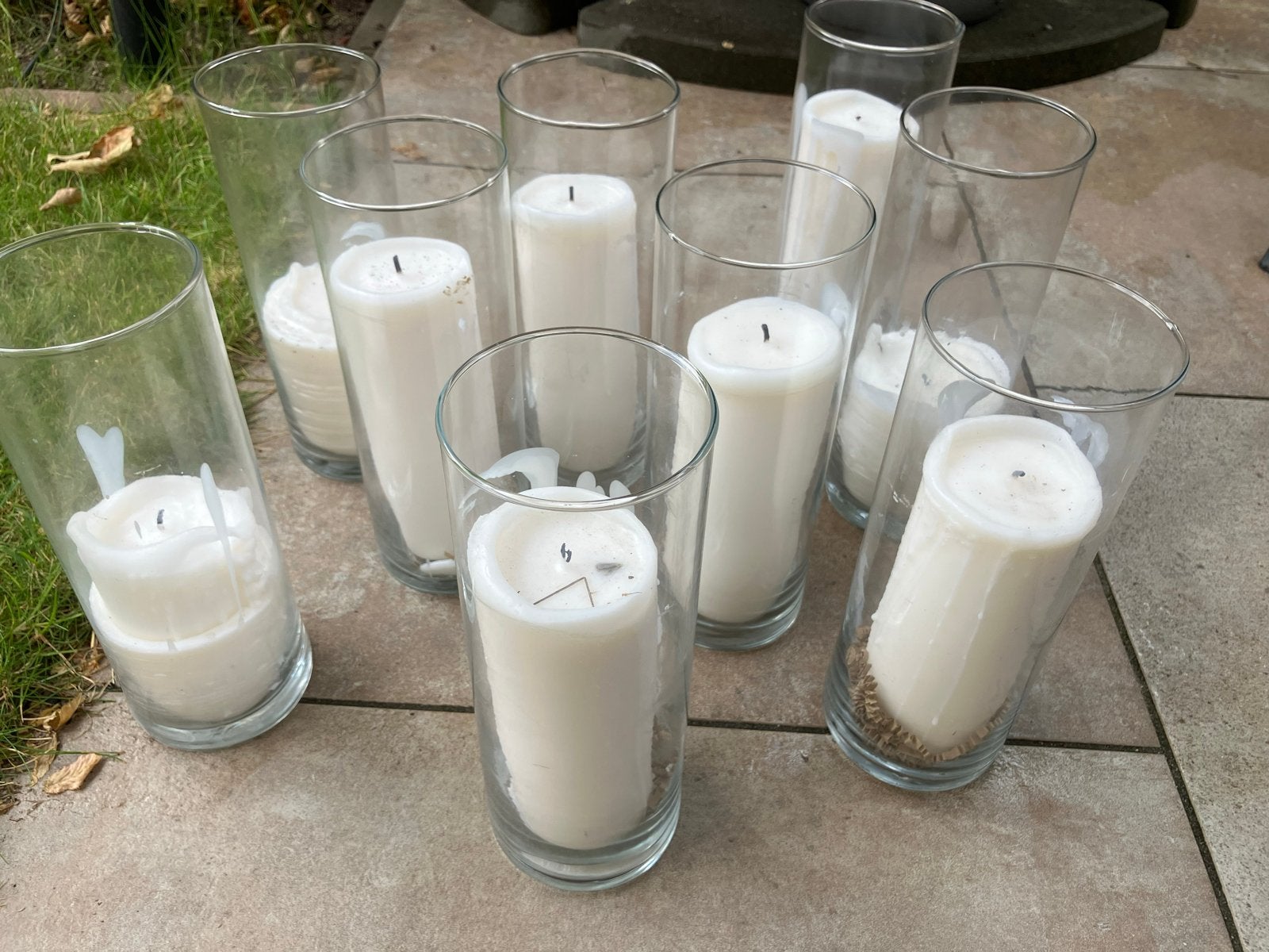 Glazen waxinelichthouders en windlichten - diverse maten, Ophalen, Gebruikt, Glas, Waxinelichthouder