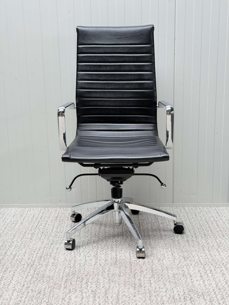 Leren Bureau- / Vergaderstoel Hoge Rug, Niet ingevuld, Gebruikt, Zwart, Niet ingevuld