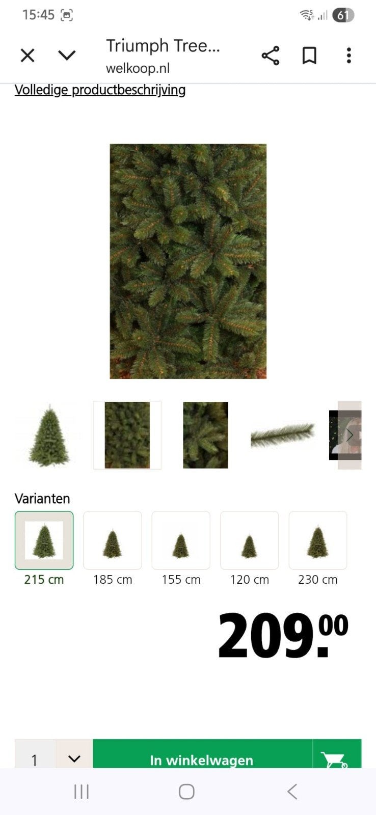 triumph tree kerstboom 215 cm, Diversen, Ophalen of Verzenden, Zo goed als nieuw