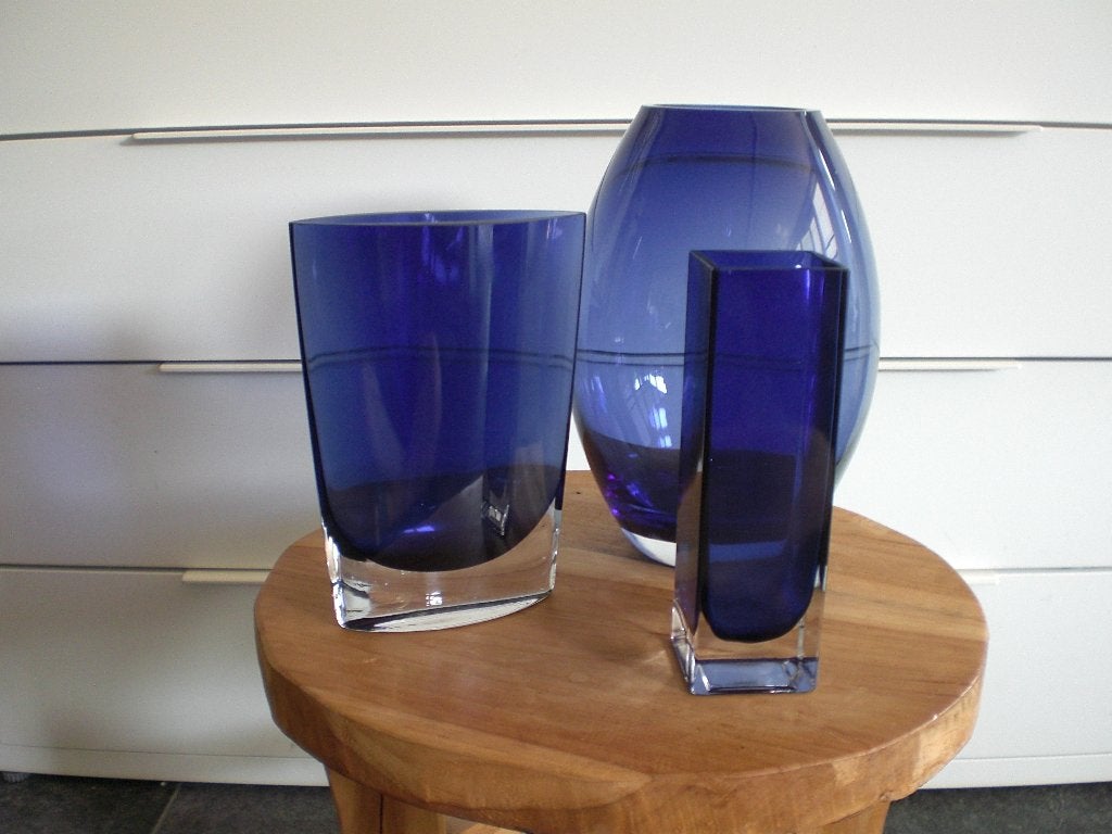 3 blauwe glazen vazen, Ophalen of Verzenden