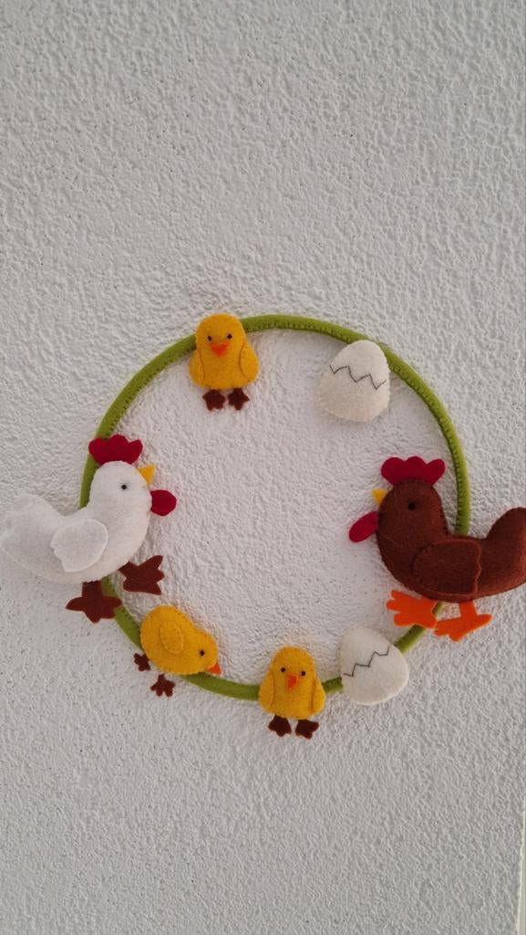 Kippen, kuikens en eitjes wolvilt hanger, Hobby en Vrije tijd, Vilt, Ophalen of Verzenden, Figuurtje(s), Wolvilt