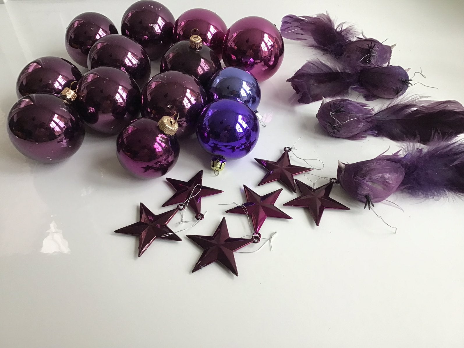 Kerstballen , sterren en vogels paars, Diversen, Ophalen of Verzenden, Gebruikt