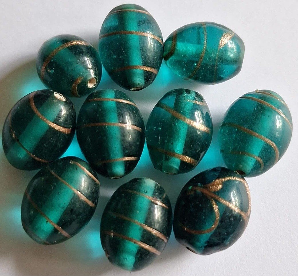 Turquoise met goud kleur glaskralen 2 cm, Verzenden, Nieuw, Kraal