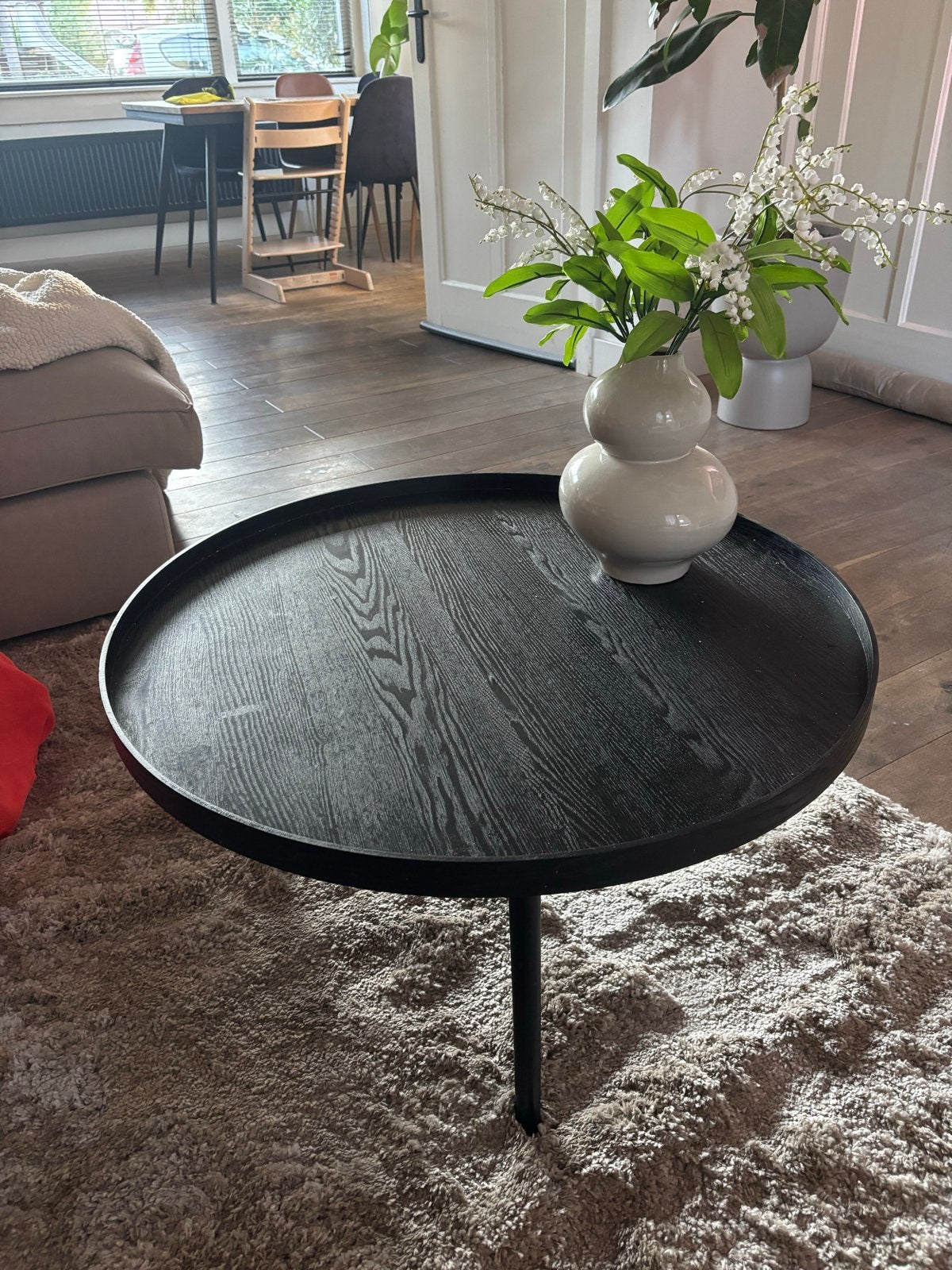 Woood salontafel zwart rond wood, Huis en Inrichting, Tafels | Salontafels, Rond, Zo goed als nieuw, Minder dan 50 cm, Overige houtsoorten
