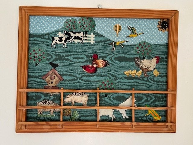 Boerderijdieren tafereel in lijst met hekwerk, Ophalen of Verzenden, Minder dan 50 cm, Overige typen, Minder dan 50 cm