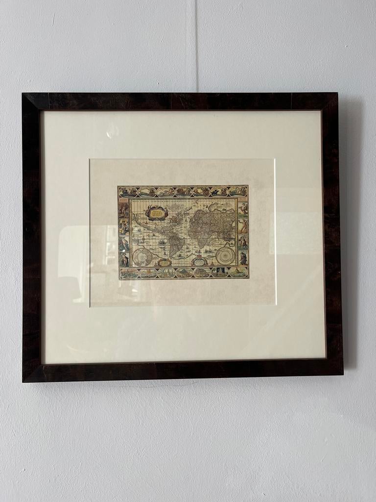 “Antieke Wereldkaart” - Nova Totius Terrarum Orbis, Ingelijst, Cartografie, Gravure, 1600 - 1699