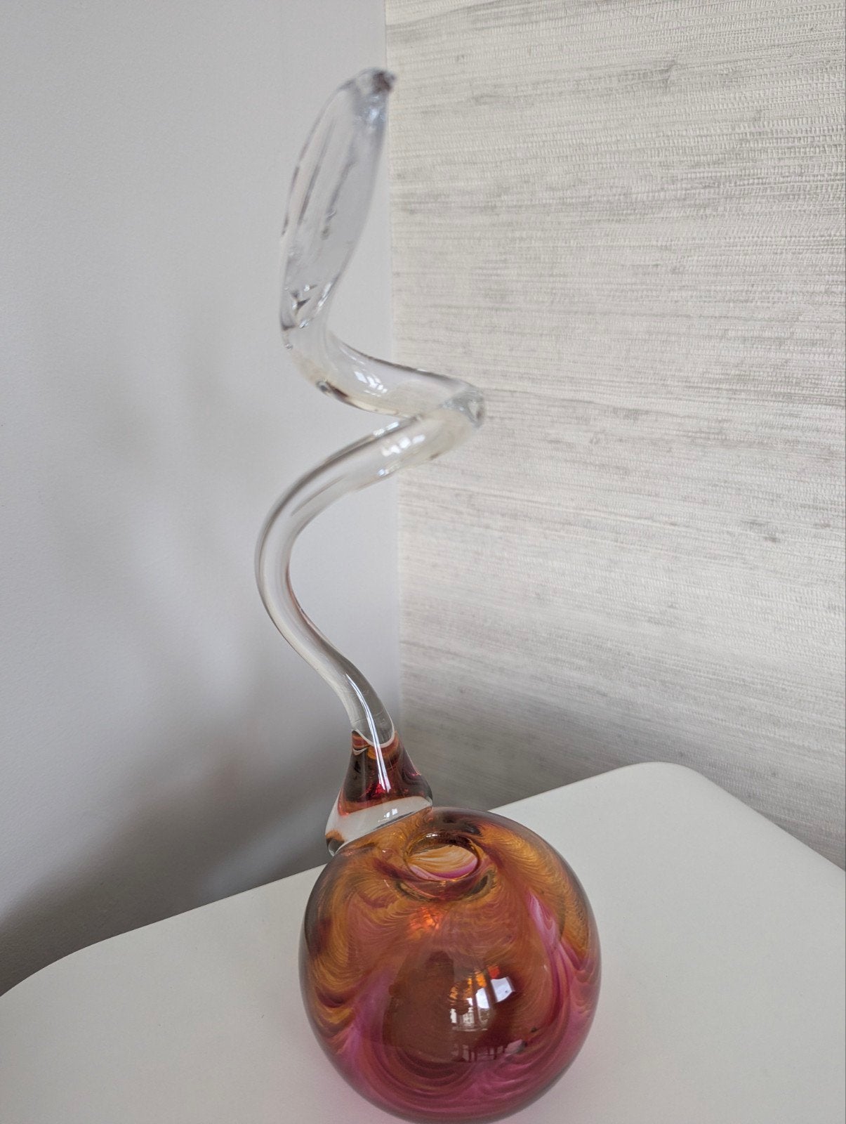 Vintage handgeblazen glazen solifleur vaas zwanenhals spiraa, Antiek en Kunst, Ophalen of Verzenden