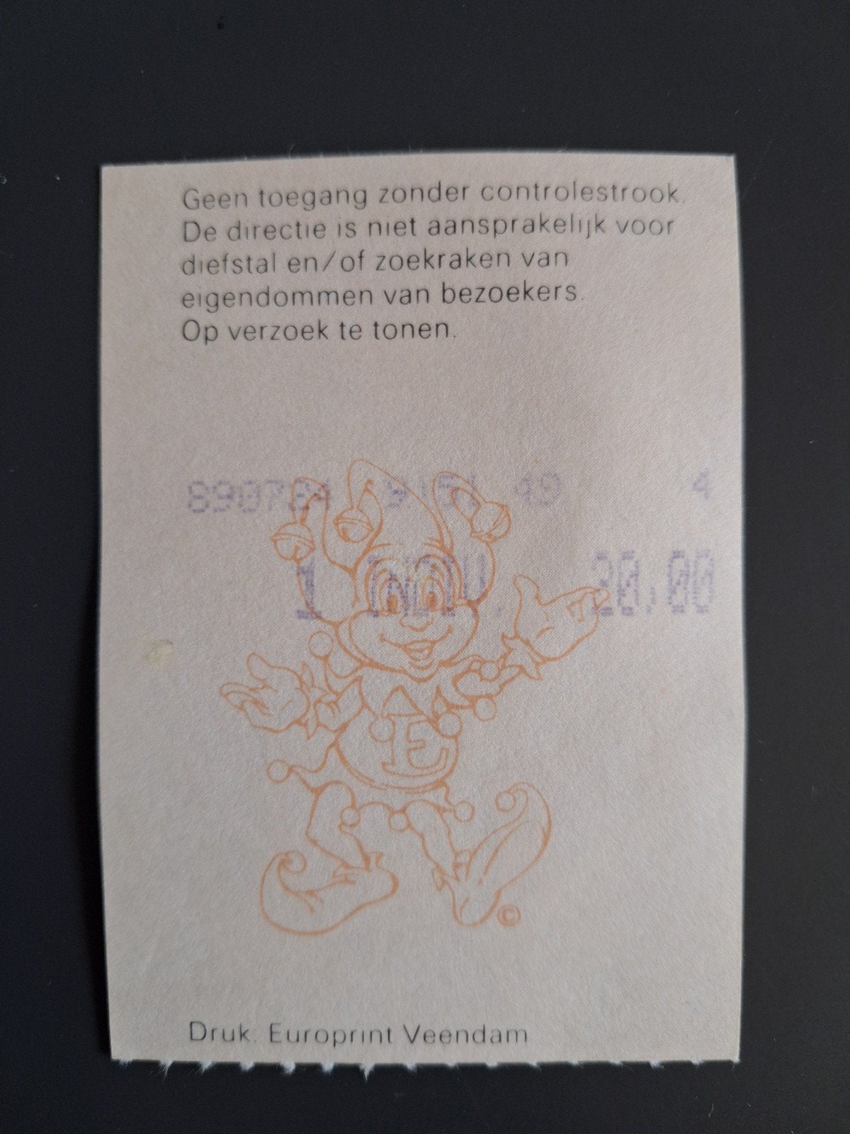 Efteling entreekaartje vintage 1989 ticket kaartje, Ophalen of Verzenden, Gebruikt, Overige typen