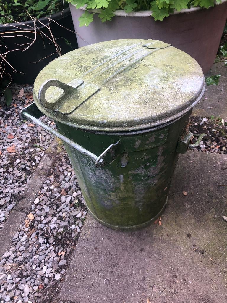 60/70'er  jaren vintage zinken vuilnisbak, Huis en Inrichting, Ophalen, Gebruikt, Metaal, Minder dan 50 cm