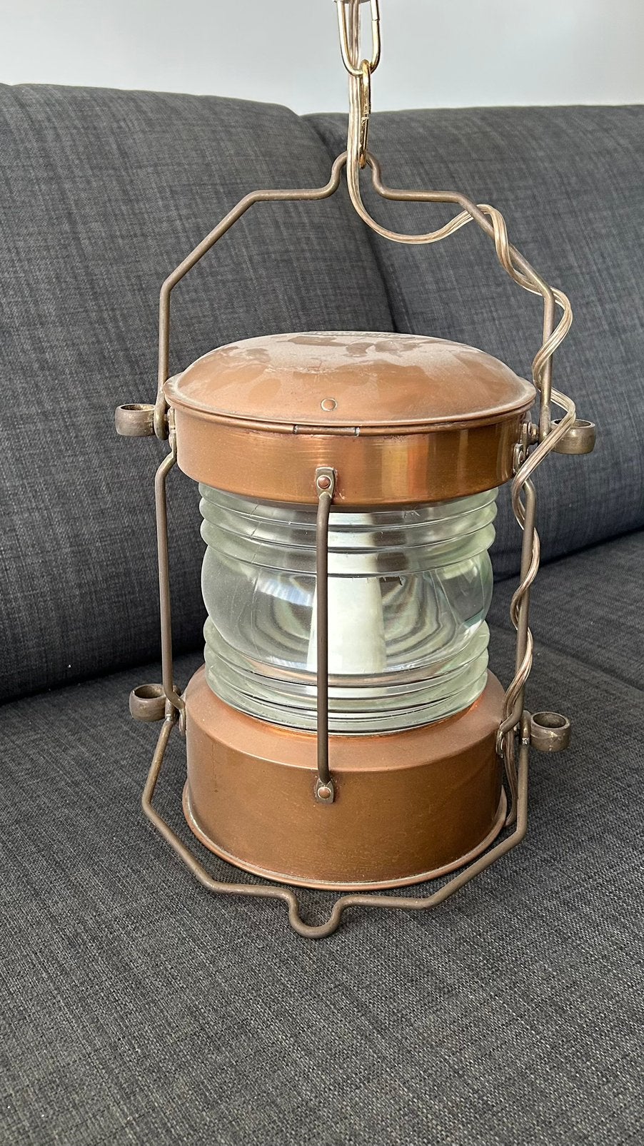 Ankerlicht - Koperen scheepslamp 25 cm hoog, Ophalen