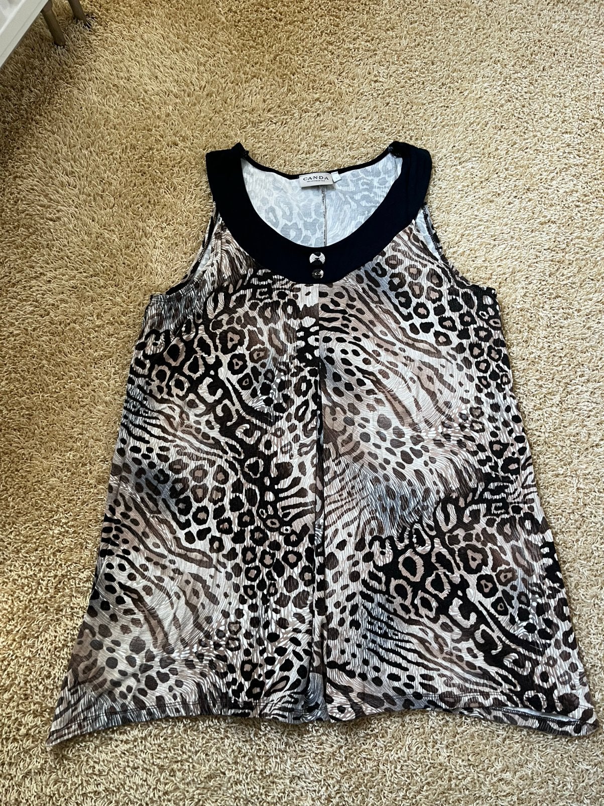 Canda Mouwloze top animal/leopard print mt. L, Beige, Maat 42/44 (L), Ophalen of Verzenden, Zo goed als nieuw