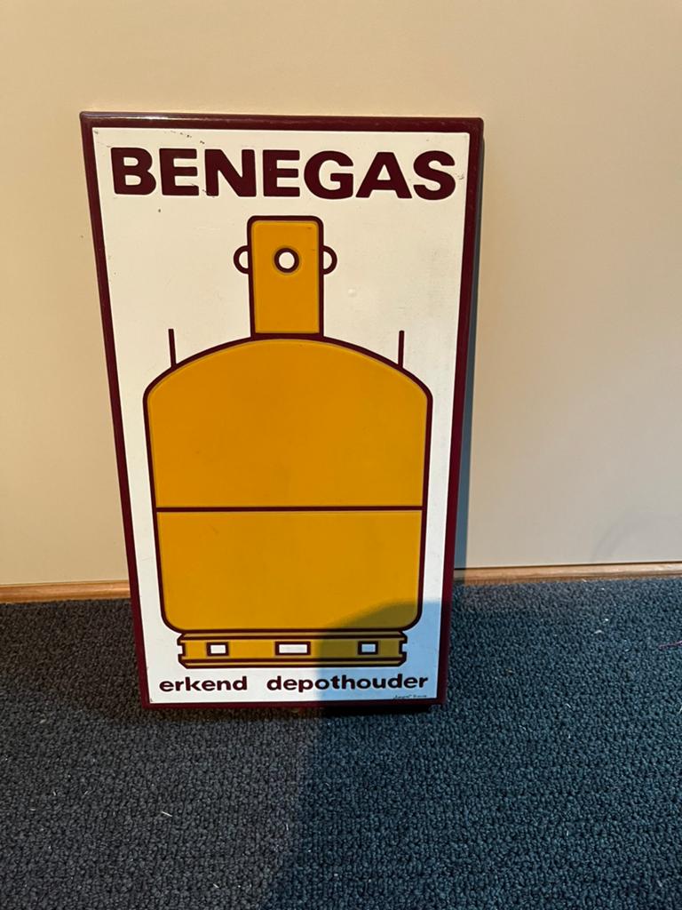 Vintage Benegas Emaille Reclamebord - Erkend Depothouder, Ophalen of Verzenden