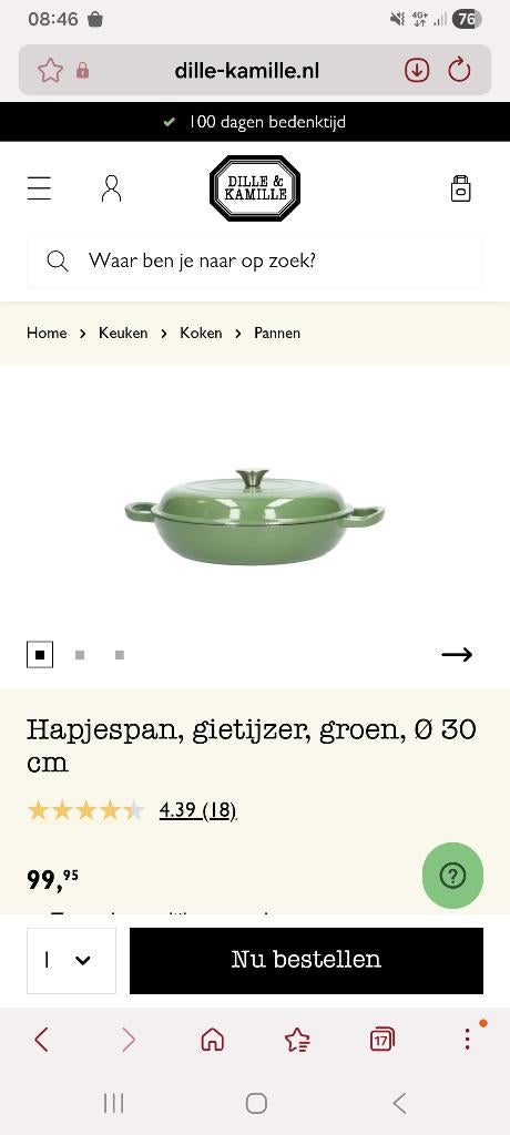 Gietijzeren pan Dille en Kamille, Huis en Inrichting, Keuken | Potten en Pannen, Ophalen, Zo goed als nieuw, Gietijzer