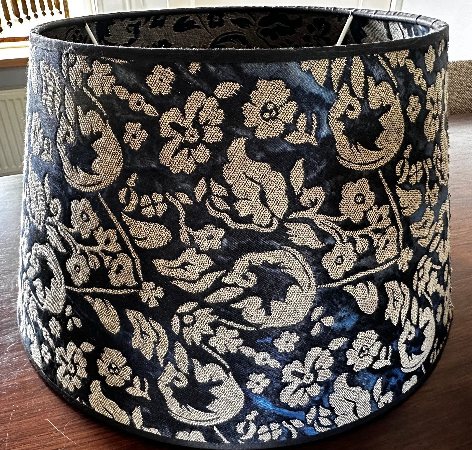 2 Unieke Lampenkappen blauw/beige dessin, Ophalen of Verzenden
