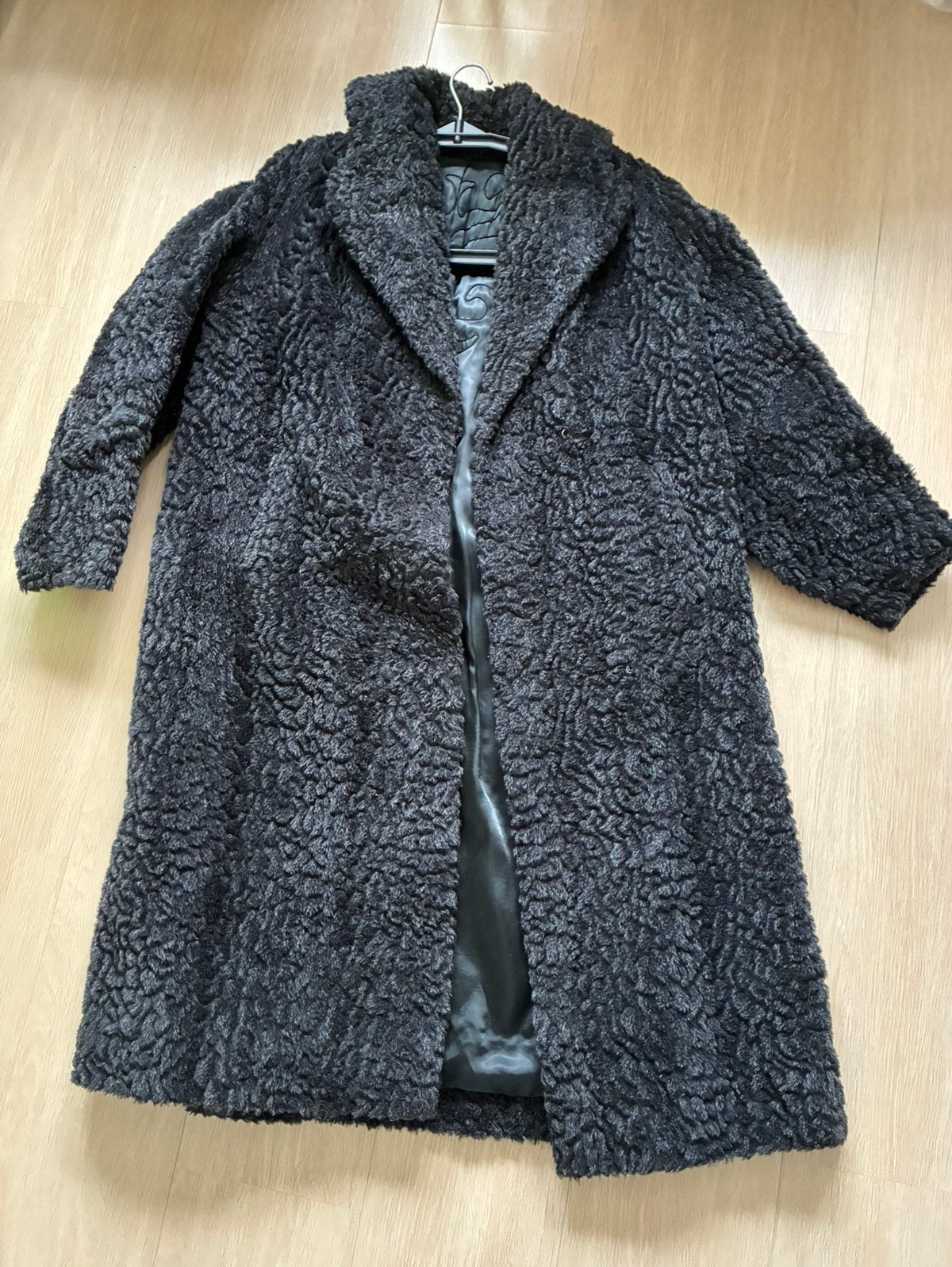 Bontjas astrakan zwartgrijs 40/42 stibbe styled, Ophalen of Verzenden, Gedragen, Maat 38/40 (M), Zwart
