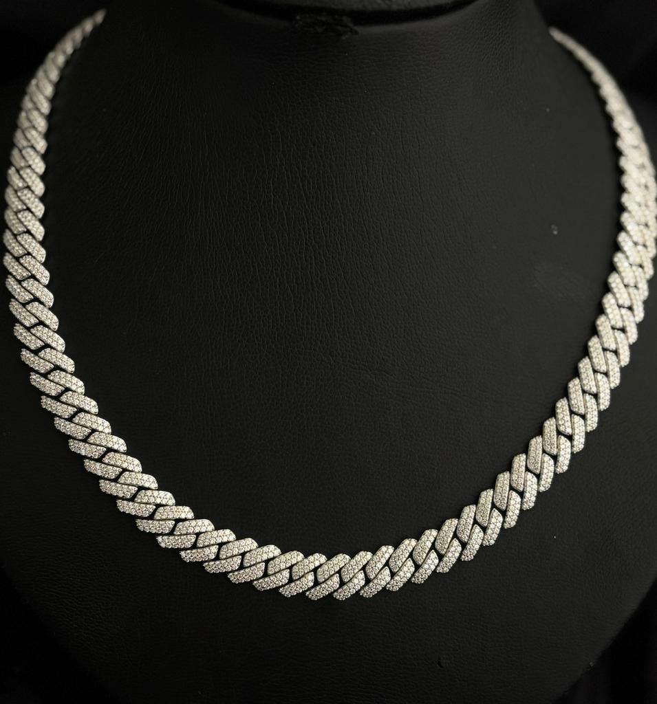 Cuban Chain 20 inch 10mm 925  SilverGRA Certified Moissanite, Nieuw, Ophalen of Verzenden, Met edelsteen, Zilver