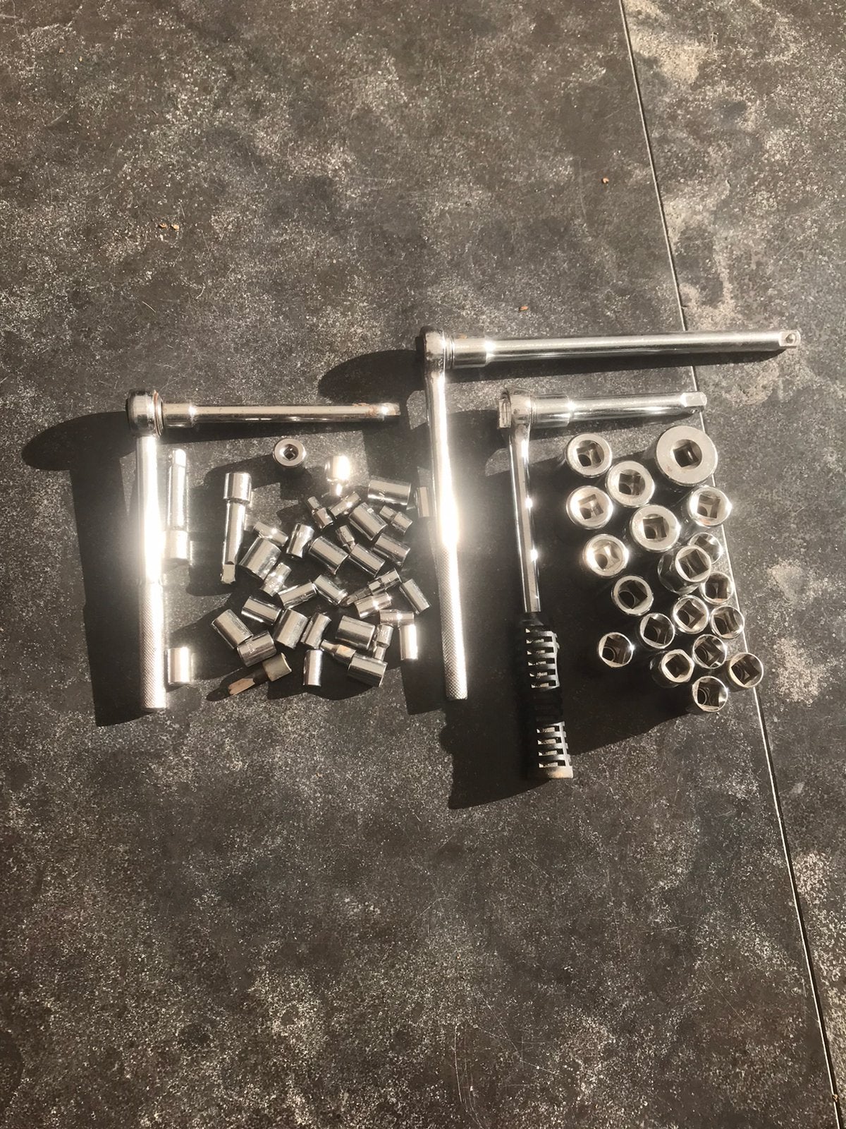 Dopsleutels set 3 Ratels + verlengstukken., Ophalen, Gebruikt, Gereedschapsset