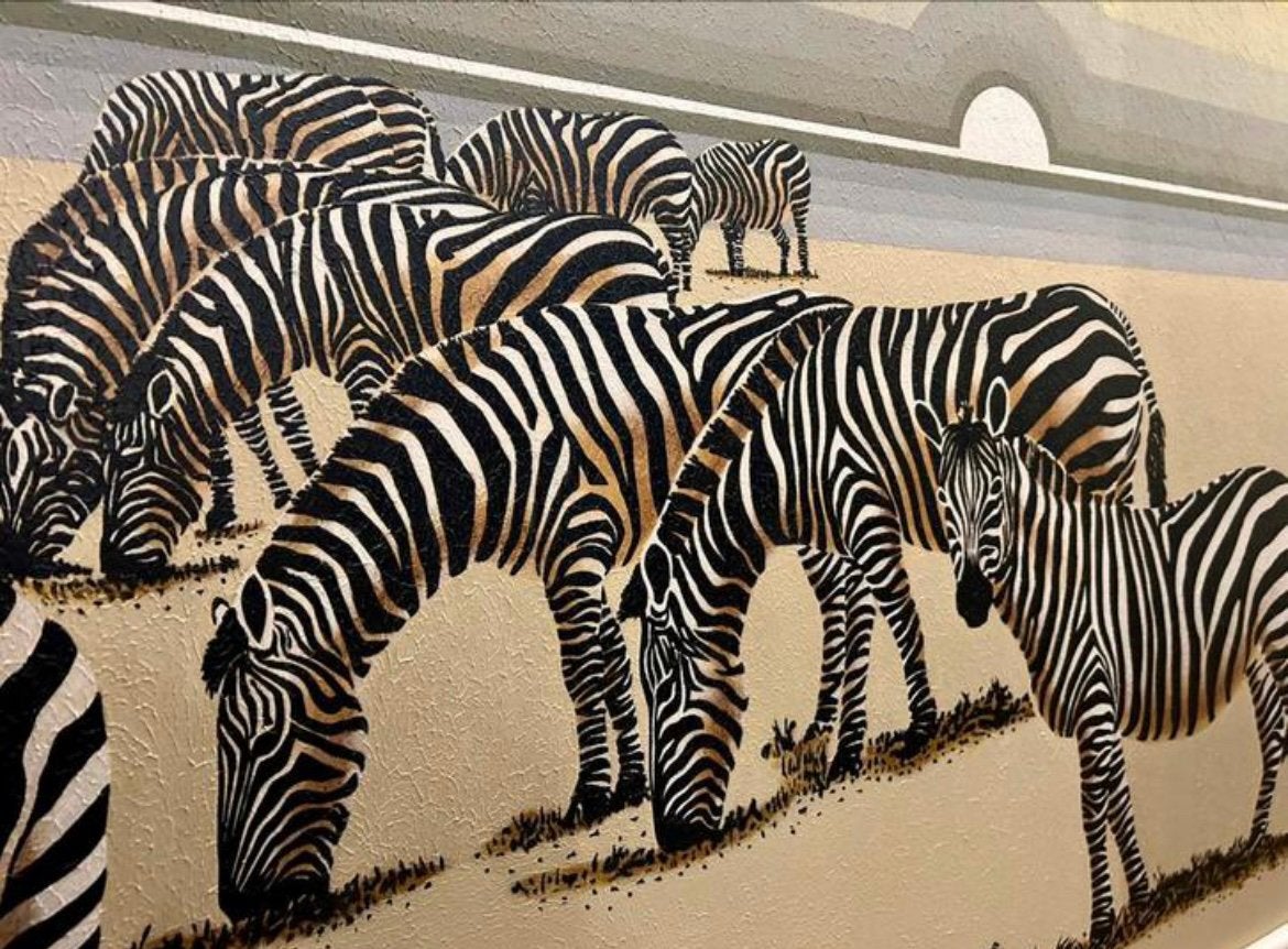 Iconisch XXL Vintage Letterman Schilderij Zebra (153x102cm), Ophalen, Ingelijst, Zeefdruk, Dieren