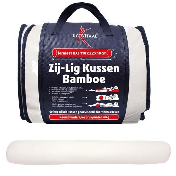 Lucovitaal zij-lig bamboe kussen, Eenpersoons, Wit, Ophalen of Verzenden, Zo goed als nieuw