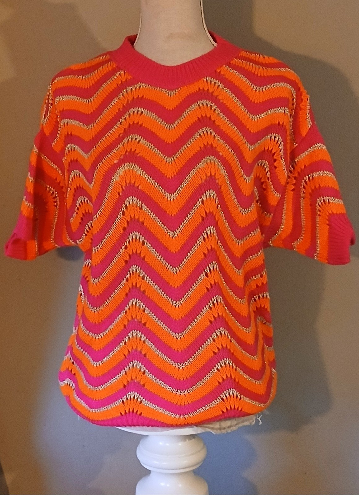 Fashion Musthaves Zigzag Trui M Fuchsia/Oranje/Glitter ZGA, Ophalen of Verzenden