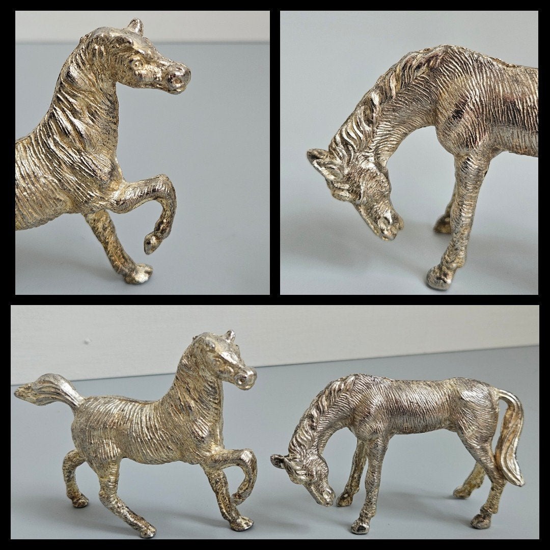 Stel verzilverd metalen sculpturen van paarden, Antiek en Kunst, Ophalen of Verzenden