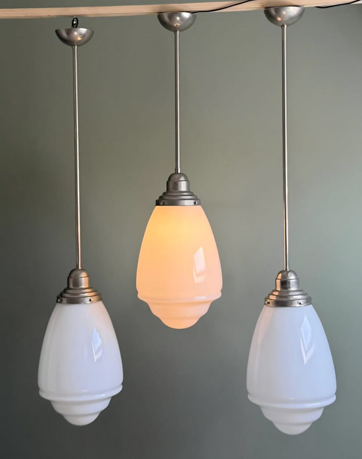Vintage art deco lamp hanglamp pendellamp model Parma, Ophalen, Gebruikt, E27 (groot), Glas