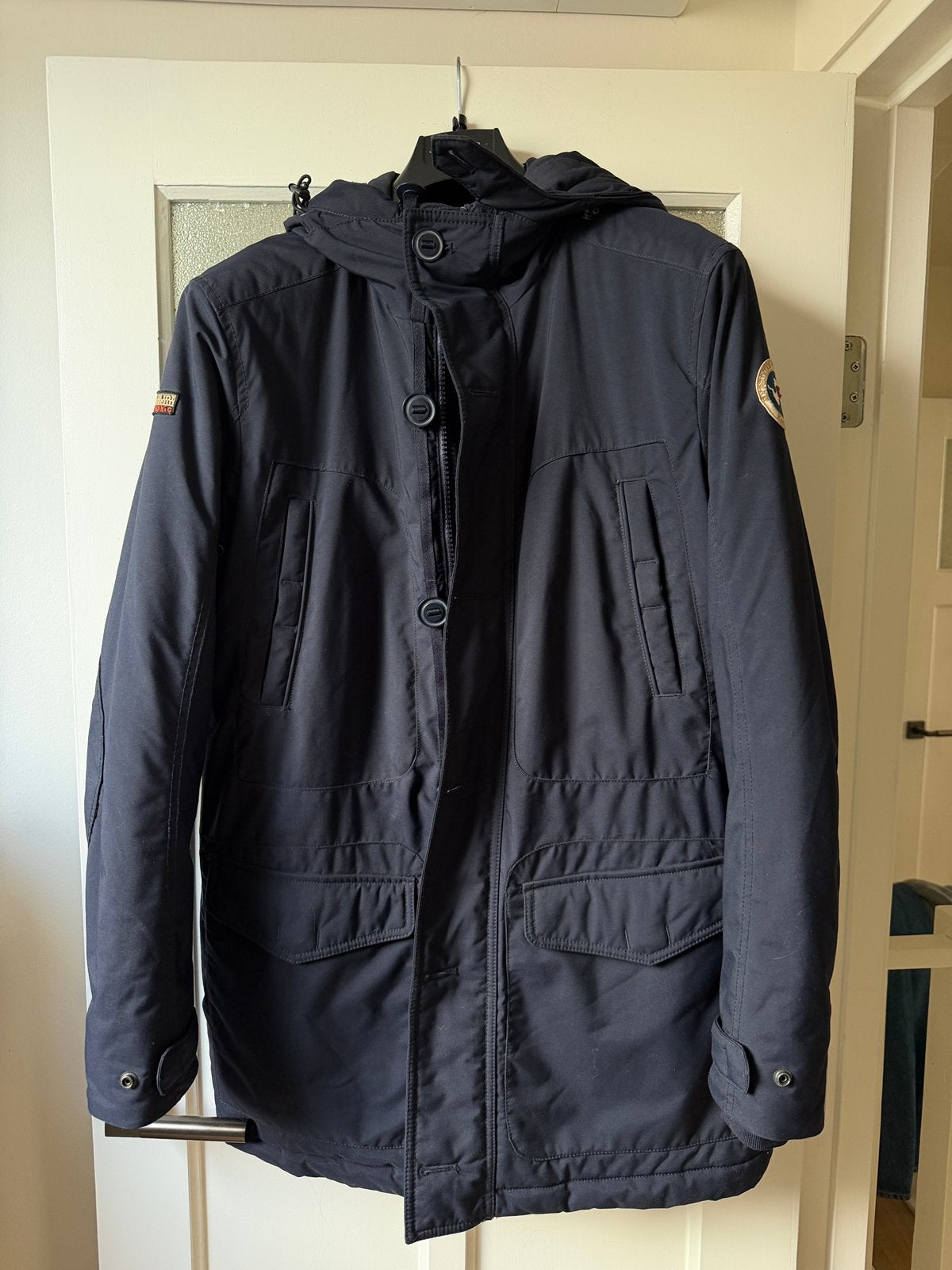 Napapijri winterjas navy maat L, Ophalen of Verzenden, Gedragen, Maat 52/54 (L), Blauw
