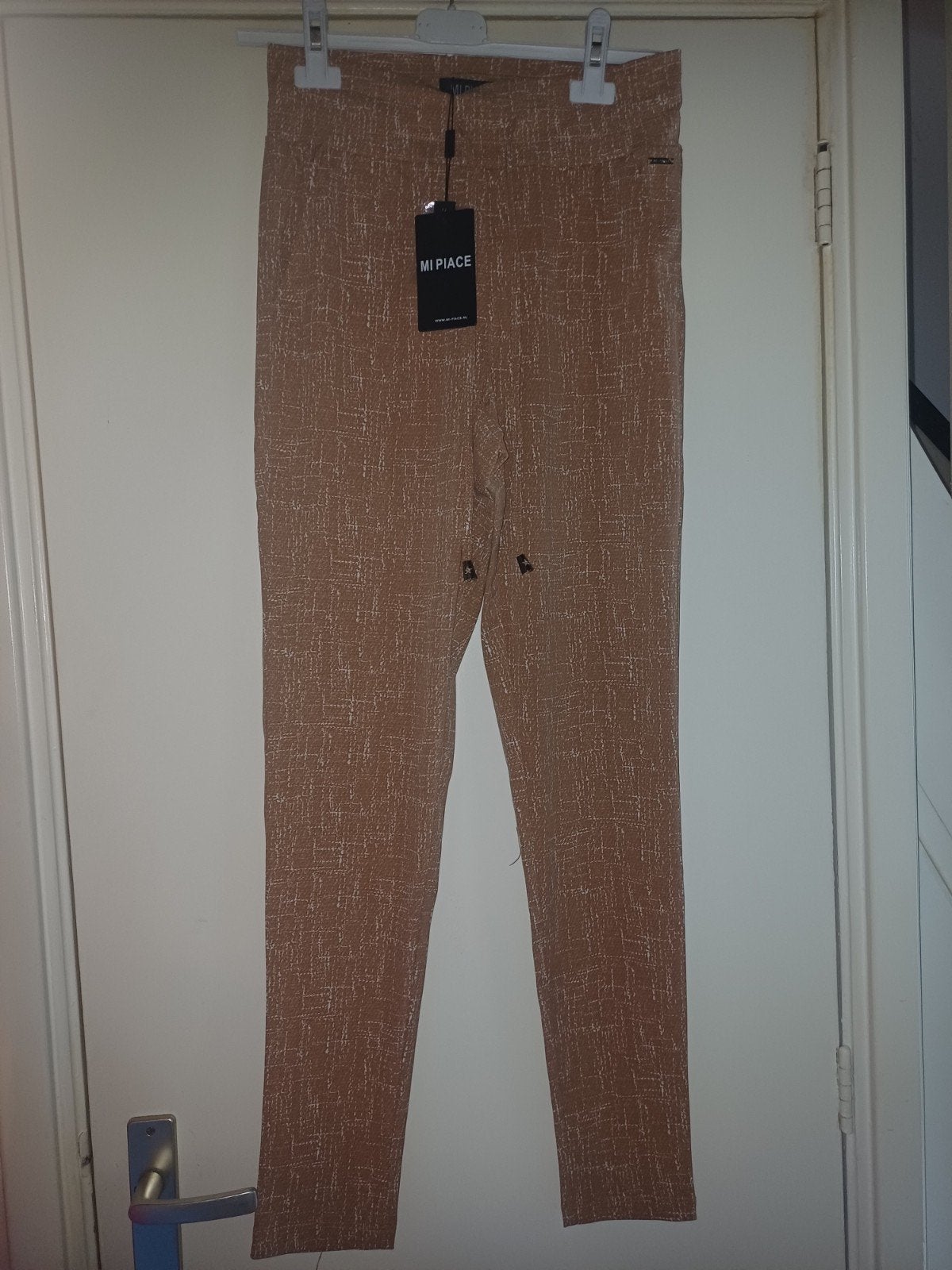Mi Piace Travelbroek Skinny Mocca Kit Linnen Print, Mi Piace, Bruin, Onbekend, Nieuw
