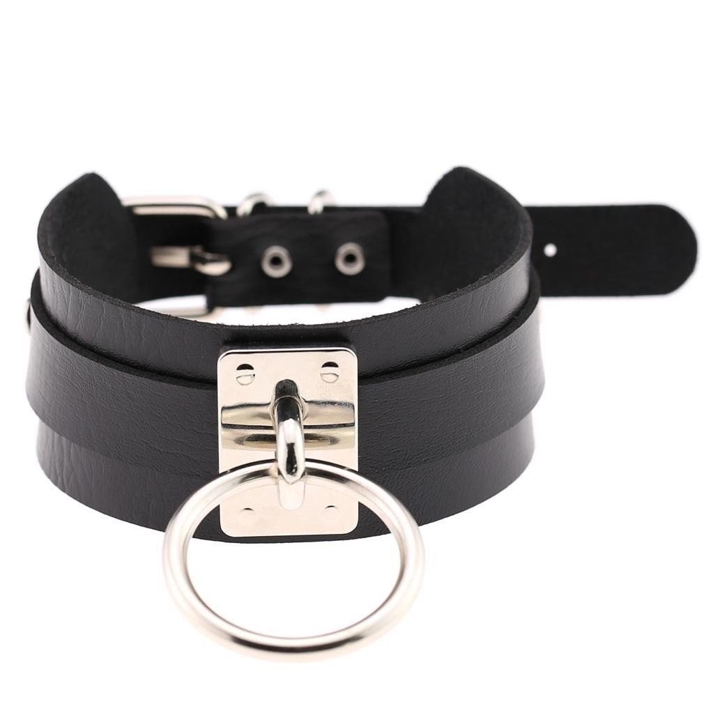 Brede leren choker sexy zwarte rode witte gothic collar, Verzenden, Nieuw, Overige kleuren, Overige materialen