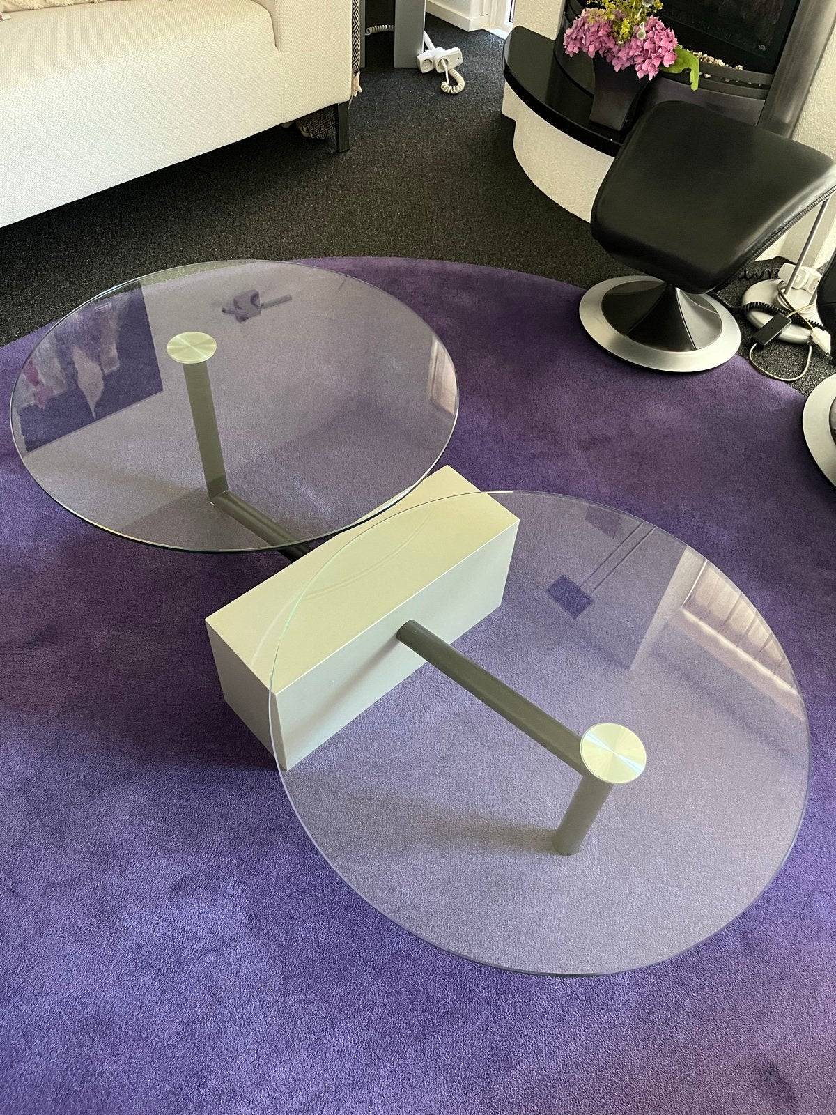 Glazen salontafel met draaibare delen - Gratis afhalen, Ophalen, Gebruikt, 100 tot 150 cm, Rond