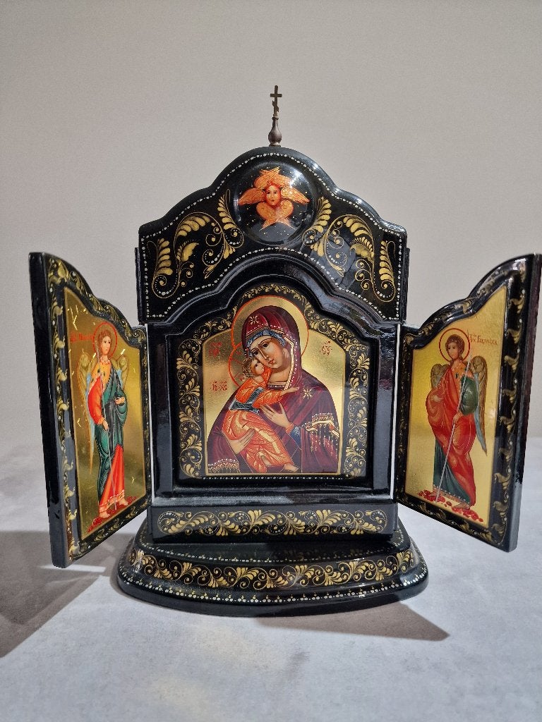 Russische orthodoxe icoon triptiek – Vladimir Moeder Gods, Antiek en Kunst, Antiek | Religie, Ophalen of Verzenden